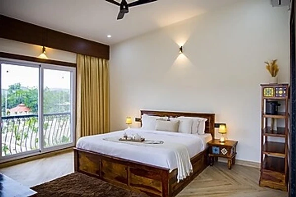 jacuzzi hotel in dhinkli, udaipur - elivaas casa llios country style 3 bhk villa with pvt pool
