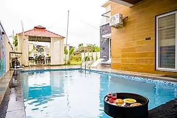 hotel in dhinkli, udaipur for couples - elivaas casa llios country style 3 bhk villa with pvt pool