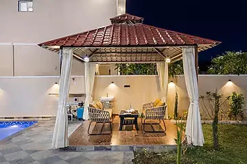 jacuzzi hotel in sajjangarh, udaipur - elivaas casa meraki 3 bhk villa with pvt pool & gazebo