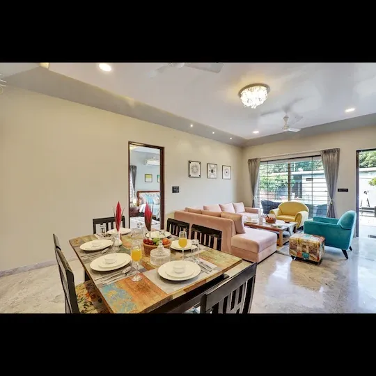 hotel with swimming pool in ghasiyar, udaipur - elivaas radhyam luxe 2bhk villa with pvt pool