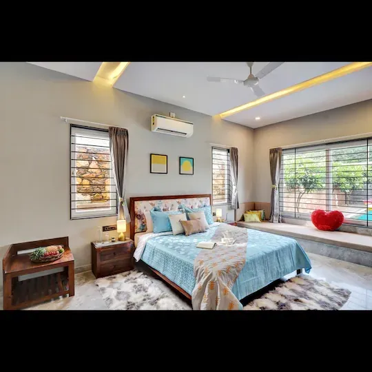 family hotel with pool in ghasiyar, udaipur - elivaas radhyam luxe 2bhk villa with pvt pool